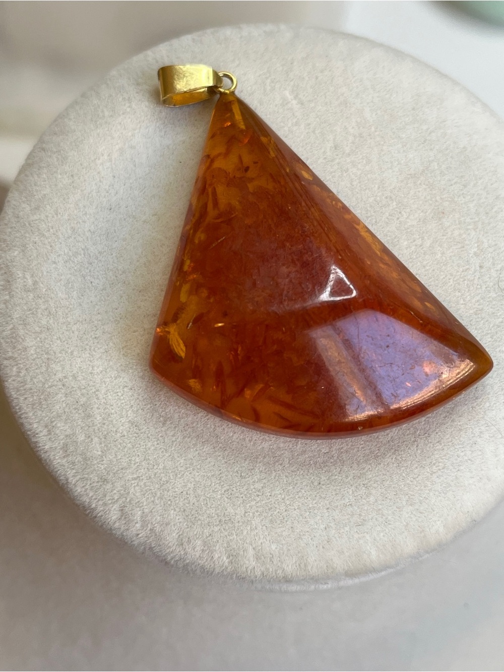 Baltic Amber 18k pendant carved triangle shaped  2”